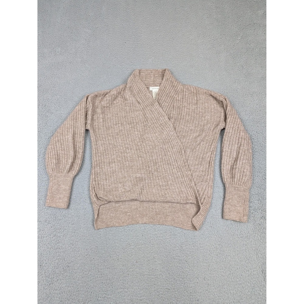 Max Studio Sweater Womens‎ Medium Beige Surplice Wrap Rib Knit Shawl Collar Cozy